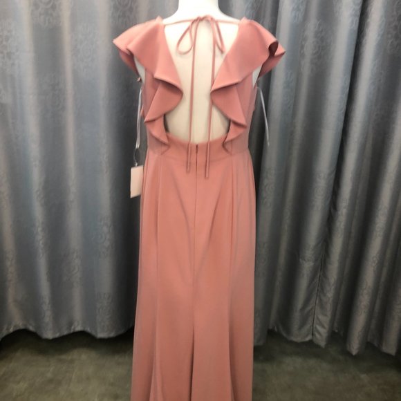 New Dessert Rose Crepe Dress, Ruffle Flutter Sleeve Bridesmaid Formal Dessy - Picture 11 of 16